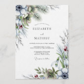 Invitation Dusty Blue Anemone Winter Wedding (Devant)