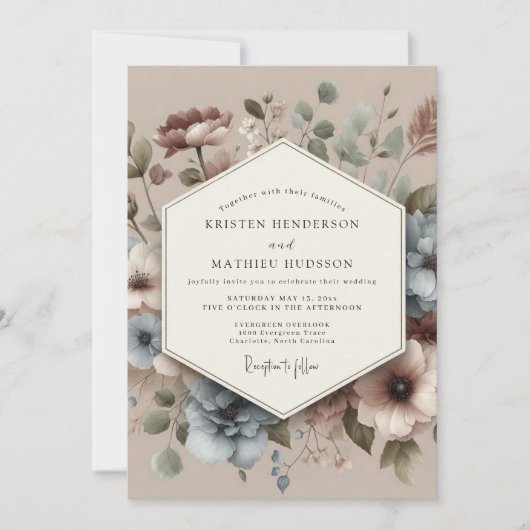 Invitation Dusty Blue Antique Floral Wedding (Devant)