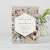 Invitation Dusty Blue Antique Floral Wedding (Debout devant)