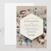Invitation Dusty Blue Antique Floral Wedding (Devant / Derrière)