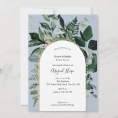 Invitation Dusty BLue Aquarelle Verdure Déjeuner nuptial (Devant)