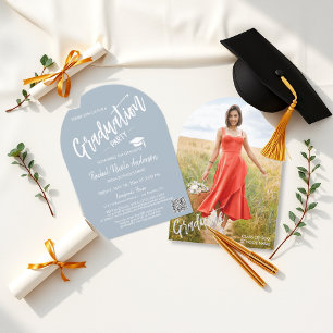 Invitation Dusty Blue Arch Photo Graduation Party