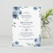 Invitation Dusty Blue Ardoise Floral Botanique Chic Mariage (Debout devant)