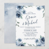 Invitation Dusty Blue Ardoise Floral Botanique Chic Mariage (Devant / Derrière)