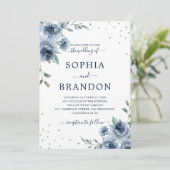 Invitation Dusty Blue Ardoise Floral Botanique Chic Mariage (Debout devant)