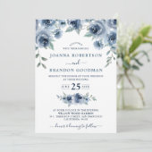 Invitation Dusty Blue Ardoise Floral Botanique Chic Mariage (Debout devant)