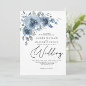 Invitation Dusty Blue Ardoise Pastel Light Floral Boho Mariag (Debout devant)
