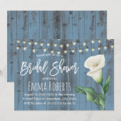 Invitation Dusty Blue Barn Wood Lily Flower Fête des mariées (Devant / Derrière)