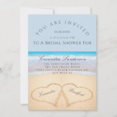 Invitation Dusty Blue Beach 2 Coeurs dans la Fête des mariées (Devant)