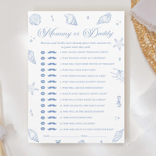 Invitation Dusty Blue Beach Baby shower Devinez Qui Game Card