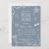 Invitation Dusty Blue Beach Doodles Bridal Shower (Devant)