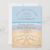 Invitation Dusty Blue Beach Wedding 2 Coeurs Mariage de sable (Devant)