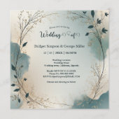 Invitation Dusty Blue Beige Boho Chic foliage wreath Wedding (Devant)