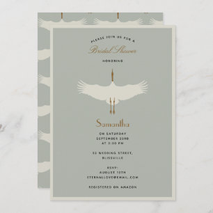 Invitation Dusty Blue Birds Swans Fête des mariées Art Déco