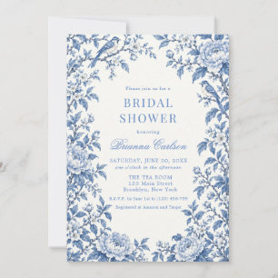 Invitation Dusty Blue Blanc Chinoiserie Floral Mariage Shower