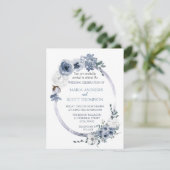 Invitation Dusty Blue Blanc Floral Oval Frame Mariage (Debout devant)