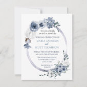 Invitation Dusty Blue Blanc Floral Oval Frame Mariage (Devant)