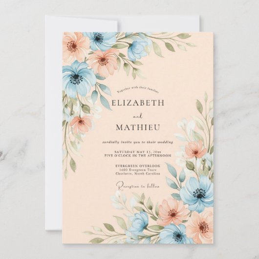 Invitation Dusty Blue Blissful Spring Wedding (Devant)