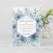 Invitation Dusty Blue Bloom Botanical Wedding (Debout devant)