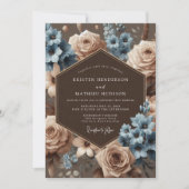 Invitation Dusty Blue Bloom Elegance Wedding (Devant)
