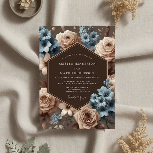 Invitation Dusty Blue Bloom Elegance Wedding