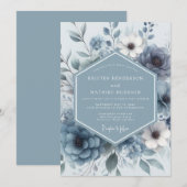 Invitation Dusty Blue Bloom Romance Wedding (Devant / Derrière)