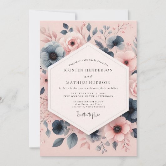 Invitation Dusty Blue Blush Anemone Wedding (Devant)