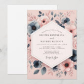 Invitation Dusty Blue Blush Anemone Wedding (Devant / Derrière)
