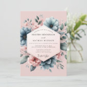 Invitation Dusty Blue Blush Blossom Wedding (Debout devant)