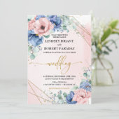 Invitation Dusty Blue Blush et Mariage or (Debout devant)