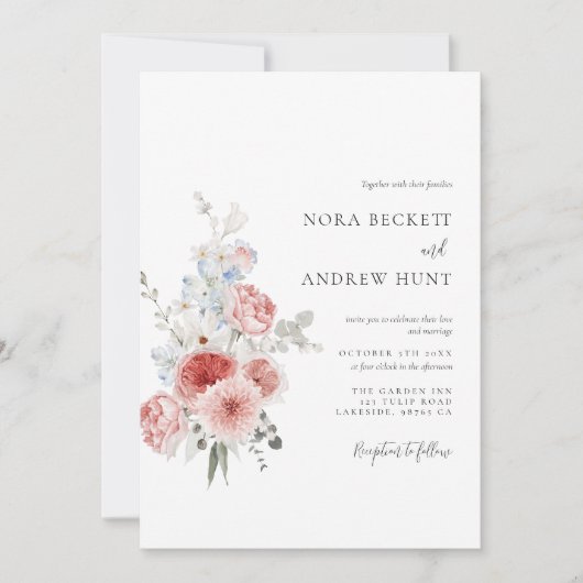 Invitation Dusty Blue Blush FlorMariage (Devant)