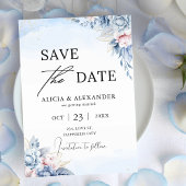 Invitation Dusty Blue Blush Gold Floral Enregistrer la date