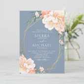 Invitation Dusty Blue Blush Peach Gold Floral Mariage (Debout devant)