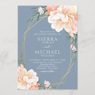 Invitation Dusty Blue Blush Peach Gold Floral Mariage
