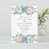 Invitation Dusty Blue & Blush Rose Floral Engagement Party (Debout devant)