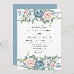 Invitation Dusty Blue & Blush Rose Floral Engagement Party