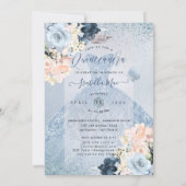 Invitation Dusty Blue+Blush Rose Parties scintillant Gown Qui (Dos)