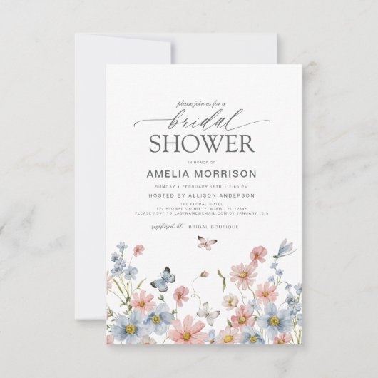 Invitation Dusty Blue Blush rose QR Code Fête des mariées de  (Devant)