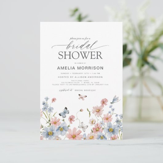 Invitation Dusty Blue Blush rose QR Code Fête des mariées de  (Debout devant)