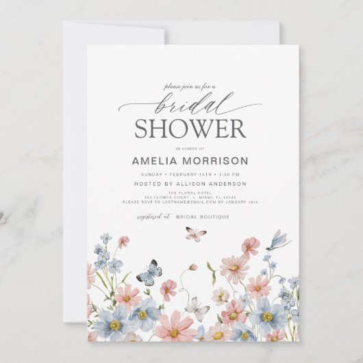 Invitation Dusty Blue Blush rose QR Code Fête des mariées de  (Devant)