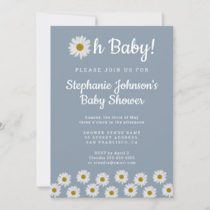 Invitation Dusty Blue Bohemian Daisies Oh Baby Baby shower