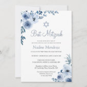 Invitation Dusty Blue Bohemian Floral Bat mitzvah (Devant)