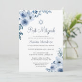 Invitation Dusty Blue Bohemian Floral Bat mitzvah (Debout devant)