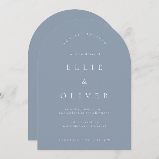 Invitation Dusty Blue Boho Arch Mariage moderne (Devant / Derrière)