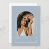 Invitation Dusty Blue Boho Arch Photo QR Code Enregistrer not (Devant / Derrière)