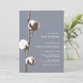Invitation Dusty Blue Boho Cotton Floral Boy Baby shower (Debout devant)