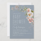Invitation Dusty Blue Boho Fleur sauvage Baby shower élégant (Devant)