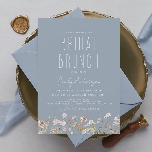 Invitation Dusty Blue Boho Fleur sauvage Bridal Brunch Douche