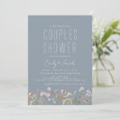 Invitation Dusty Blue Boho Fleur sauvage Couples Douche Éléga (Debout devant)