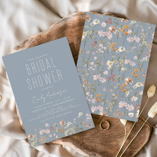 Invitation Dusty Blue Boho Fleur sauvage Fête des mariées élé